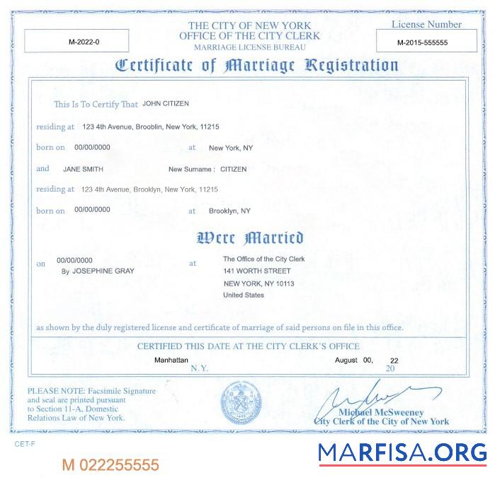 Blank USA New York state marriage certificate template in PSD format
